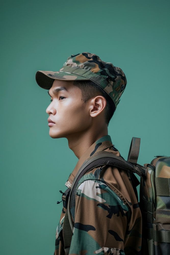 Asian army side portrait military soldier person.
