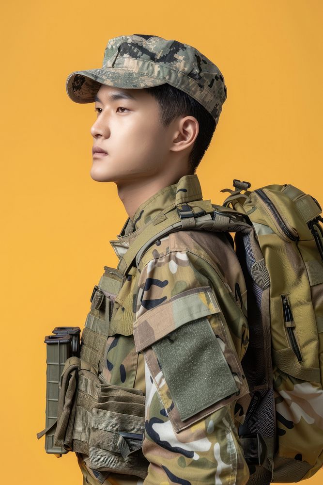 Asian army side portrait military soldier person.
