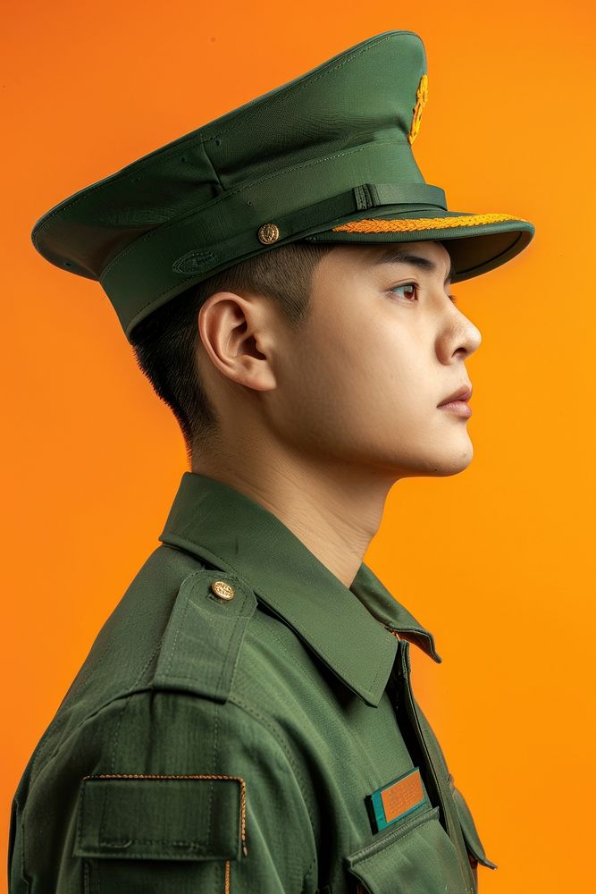 Asian army side portrait military soldier officer.