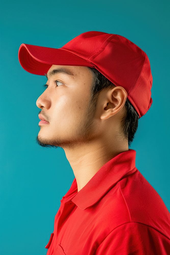 Asian delivery man side portrait clothing apparel person.
