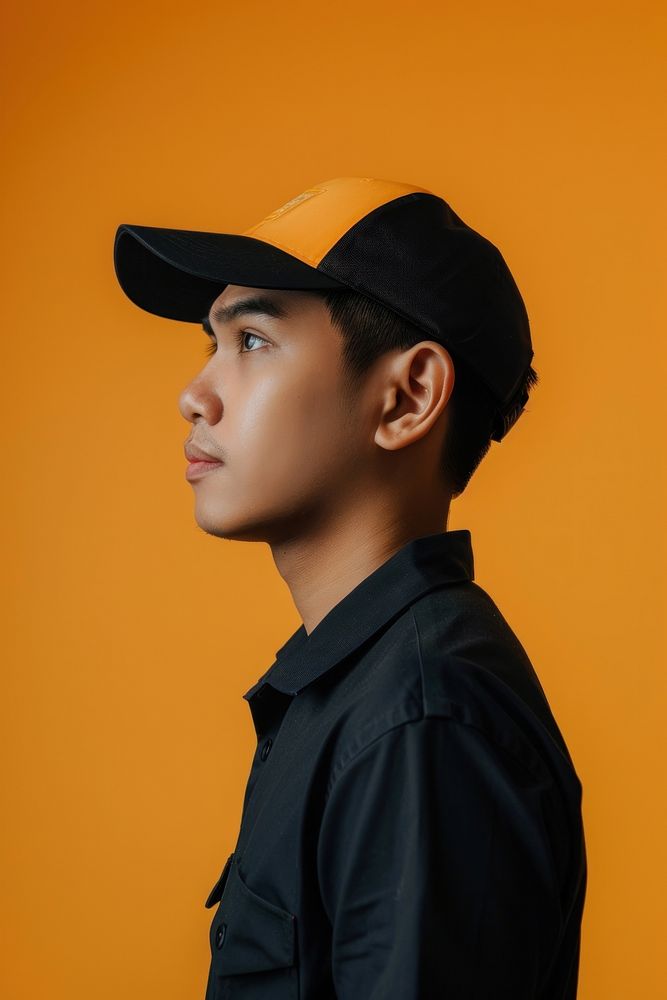 Asian delivery man side portrait photo photography clothing.