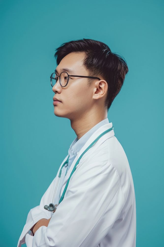 Asian doctor side portrait person human male.