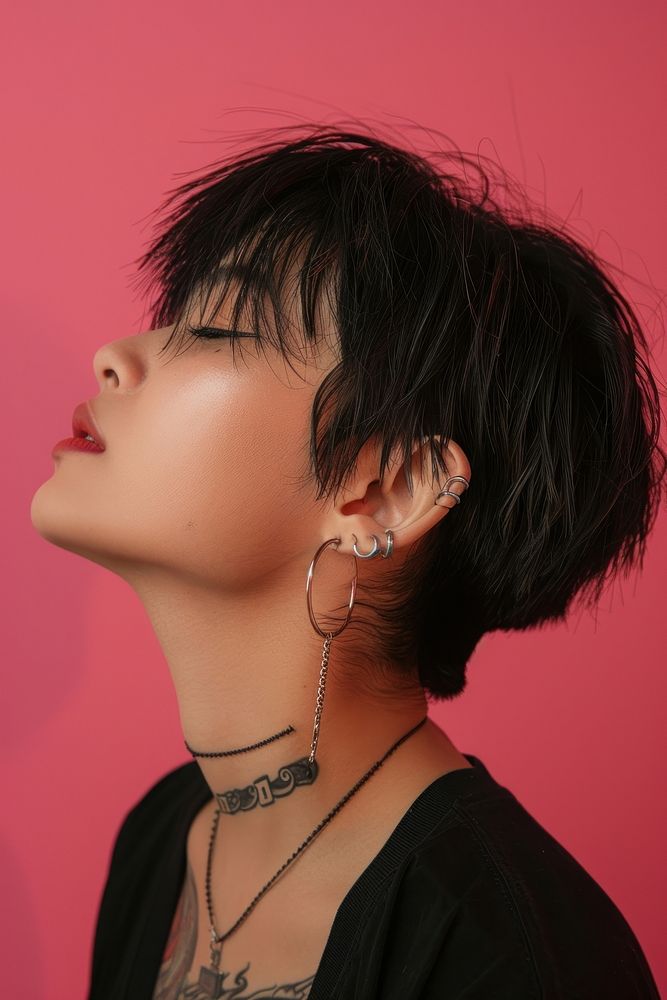 Asian punk rock side portrait accessories accessory necklace.