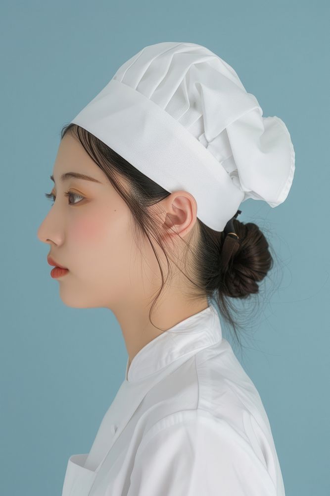 Asianwoman chef side portrait clothing apparel person.