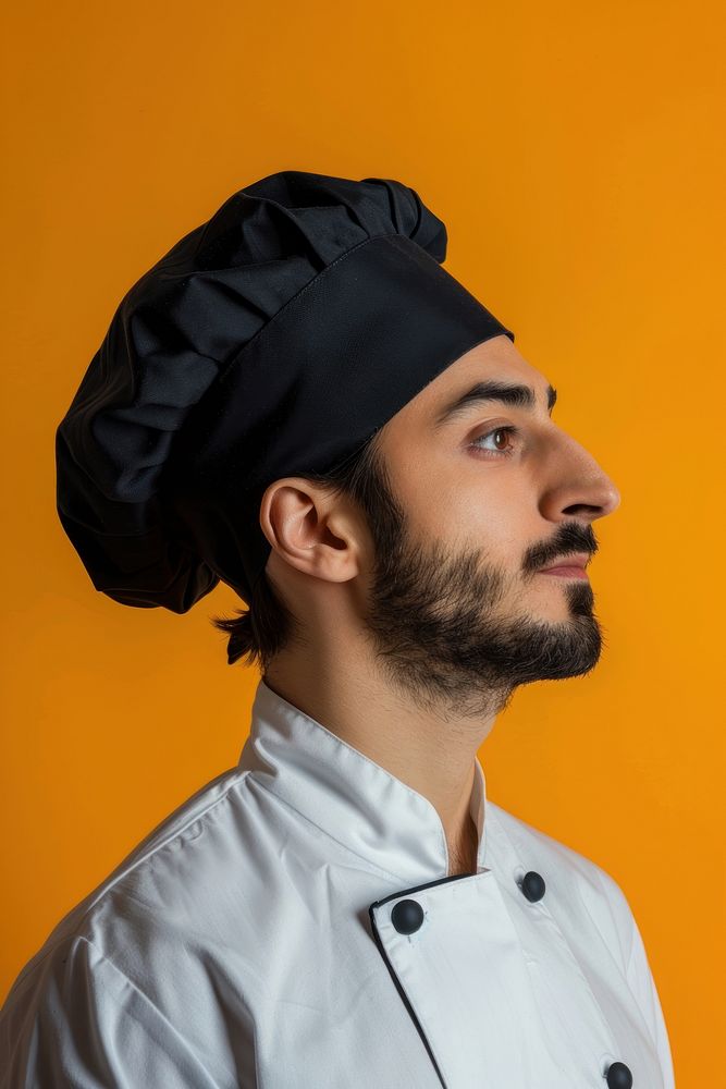 Chef side portrait clothing apparel person.
