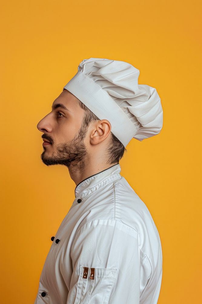 Chef side portrait clothing apparel person.