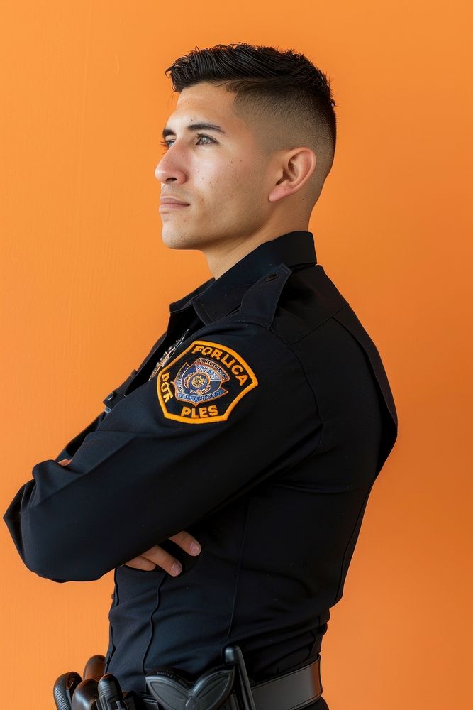 Latinx police side portrait officer person adult.