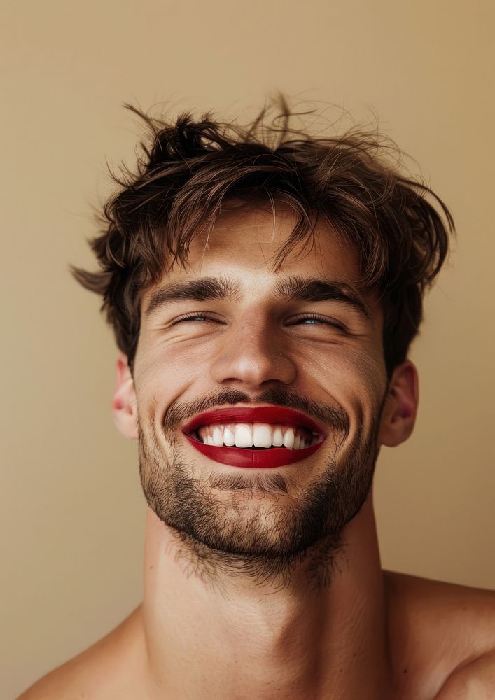 Happy man with deep red lips smile photo photography.
