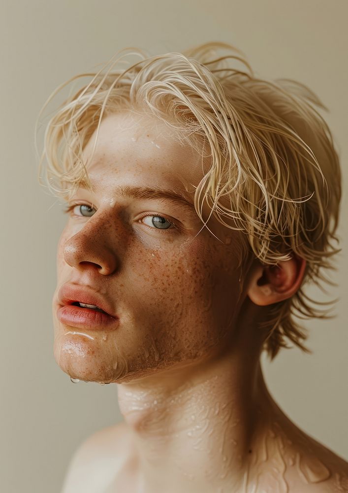 Man with wet blond hair photo photography portrait.