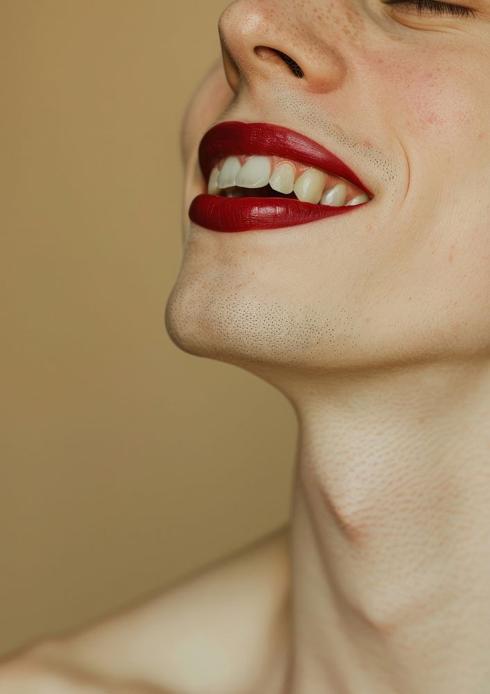 Man with deep red lips cosmetics lipstick person.
