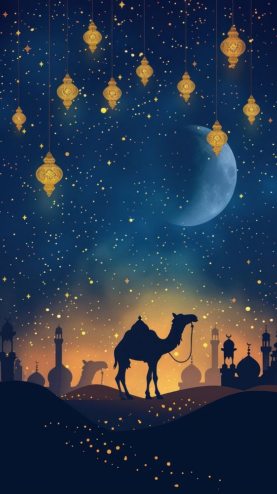 Vector ramadan background camel moon astronomy.