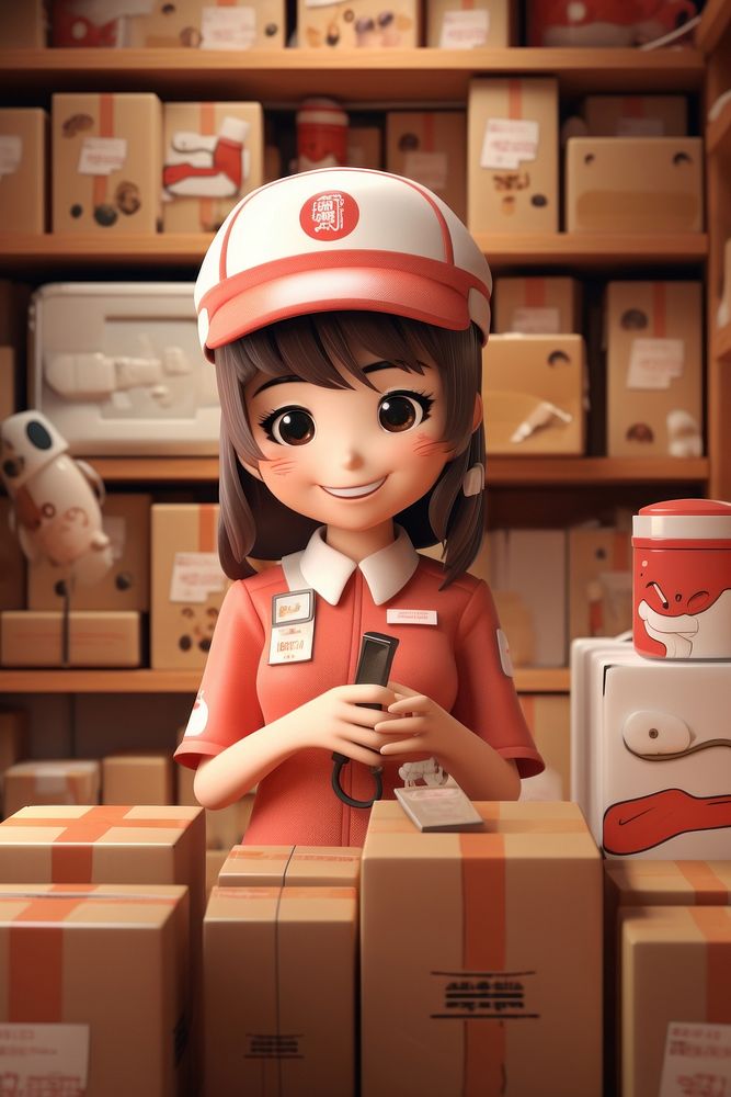 Japanese delivery girl publication cardboard person.