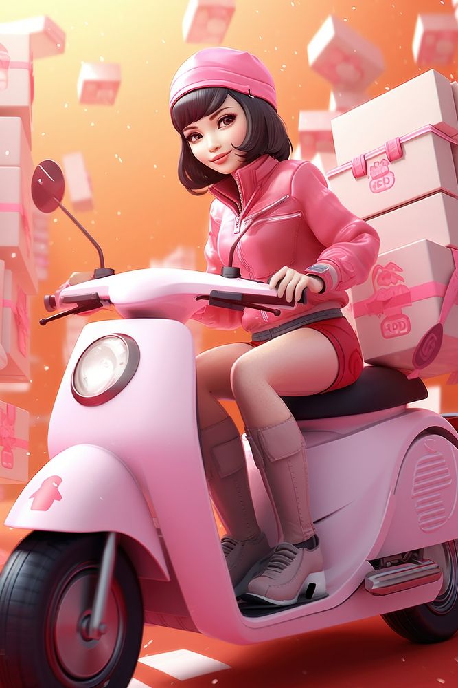 Japanese delivery girl transportation motorcycle appliance.