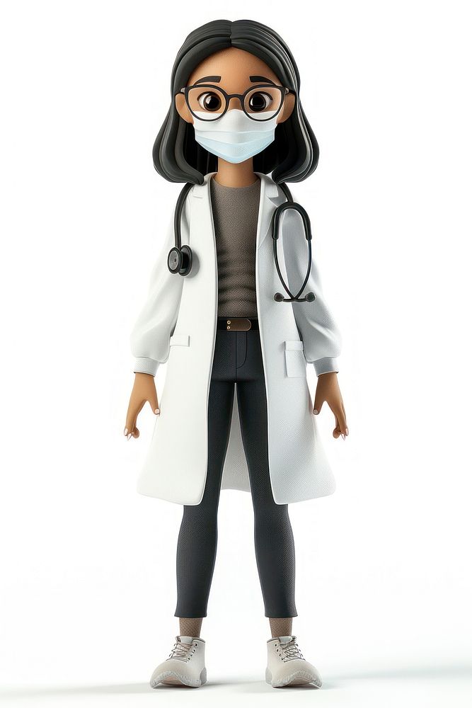 Woman doctor student wearing a facemask clothing figurine apparel.