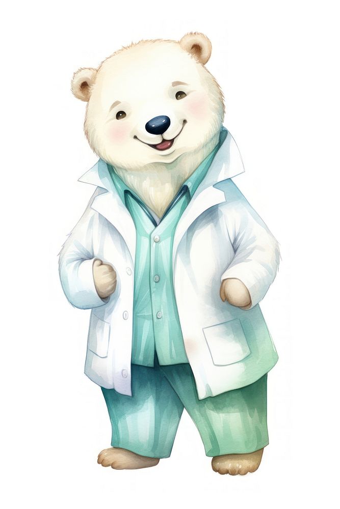 A polar bear dentist character cartoon coat clothing wildlife.