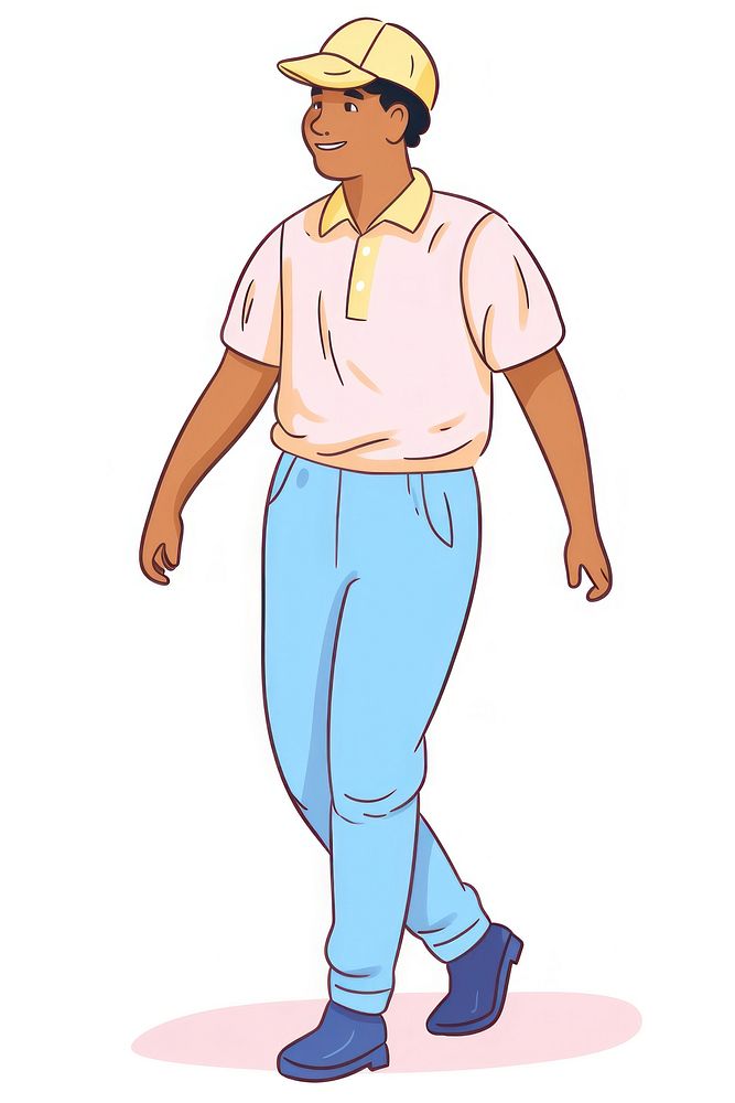 Doodle illustration of african american male teenager chubby walking character art clothing apparel.