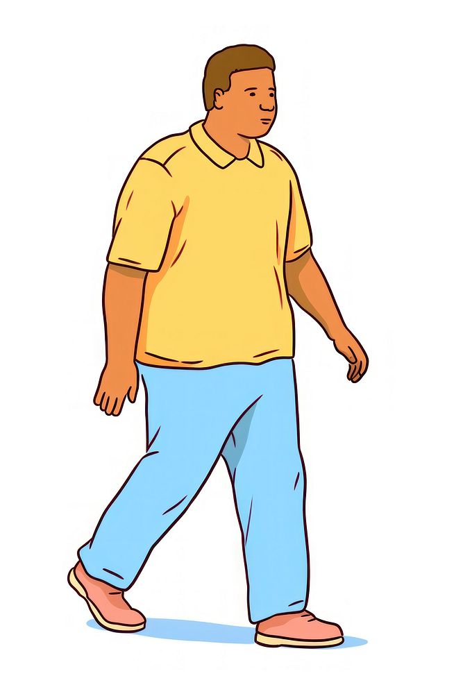 Doodle illustration of african american male teenager chubby walking character clothing standing footwear.