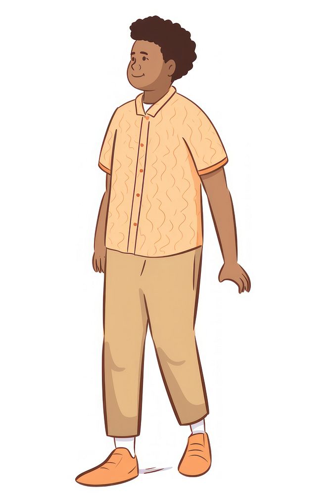 Doodle illustration of african american male teenager chubby walking character clothing standing apparel.