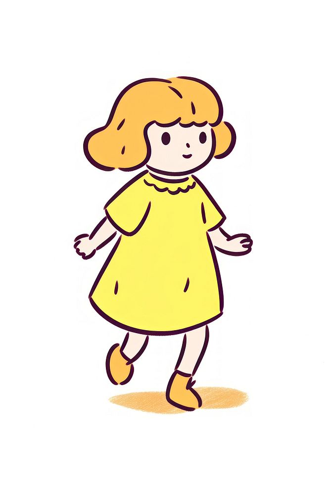 Doodle illustration of female baby chubby walking character cartoon clothing outdoors.