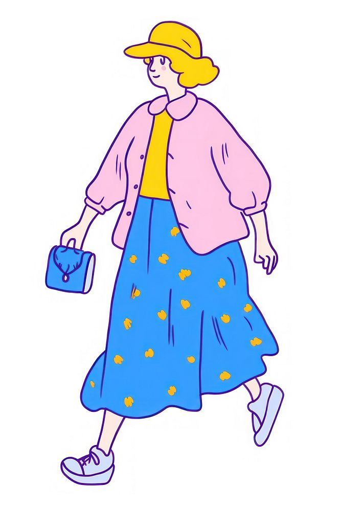 Doodle illustration of female elderly walking character cartoon accessories accessory.