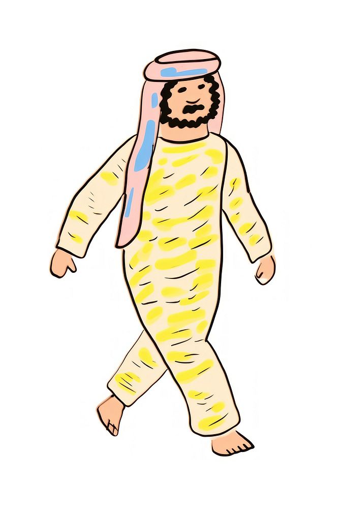 Doodle illustration of male middle east walking character art illustrated vegetable.