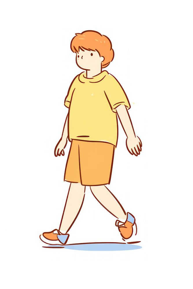 Doodle illustration of male teenager chubby walking character cartoon illustrated clothing.