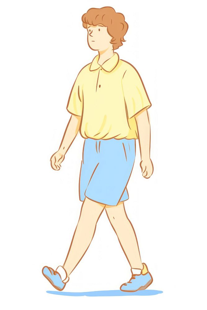 Doodle illustration of male teenager walking character art illustrated clothing.