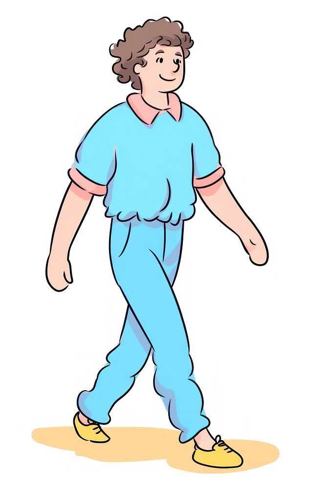 Doodle illustration of male teenager walking character cartoon clothing cleaning.
