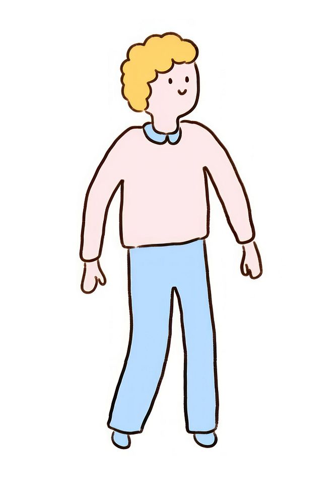 Doodle illustration of male walking character cartoon illustrated clothing.