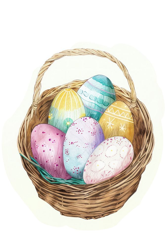 Basket of colourful hand-painted decorated easter eggs accessories accessory cricket.