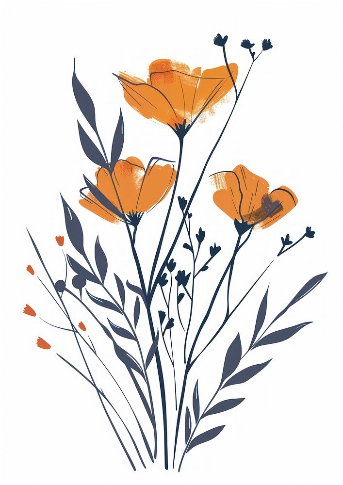 Flat vector hand drawn illustration a wildflower illustrated graphics painting.