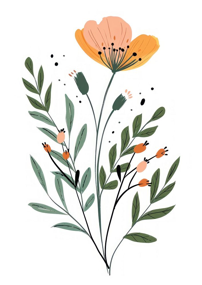 Flat vector hand drawn illustration a wildflower illustrated graphics pattern.