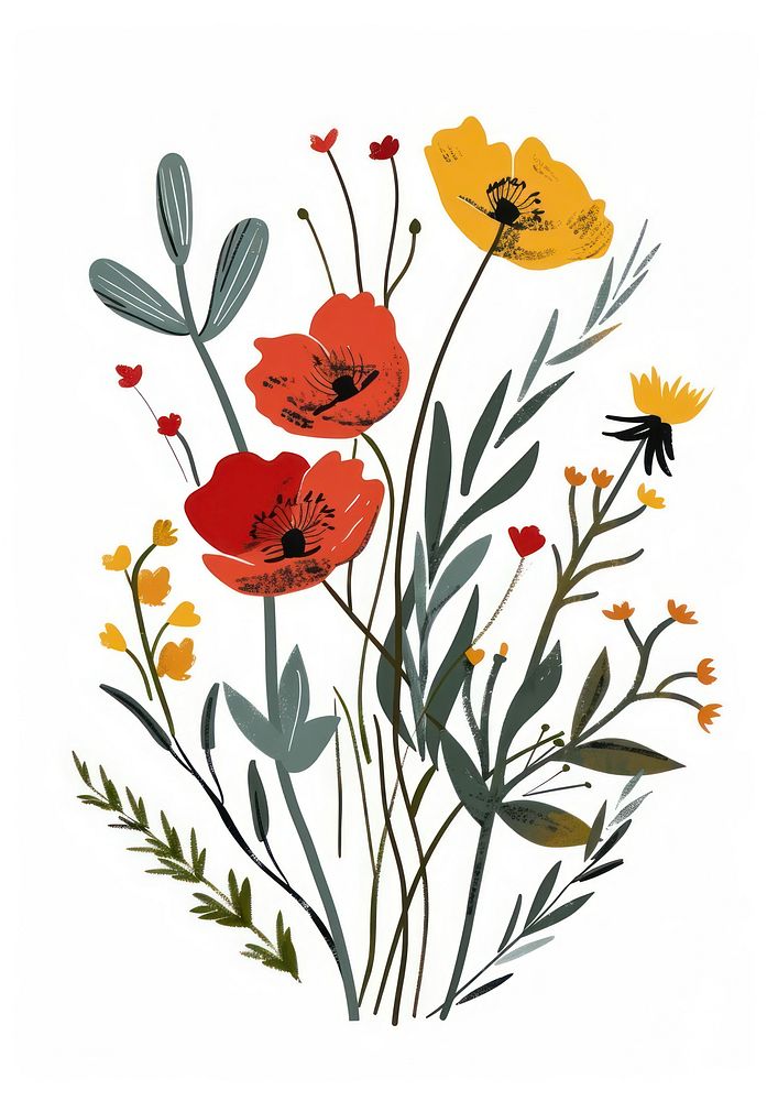Flat vector hand drawn illustration a wildflower graphics pattern blossom.