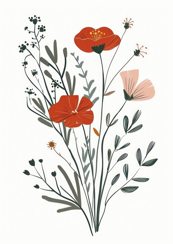 Flat vector hand drawn illustration a wildflower illustrated graphics pattern.