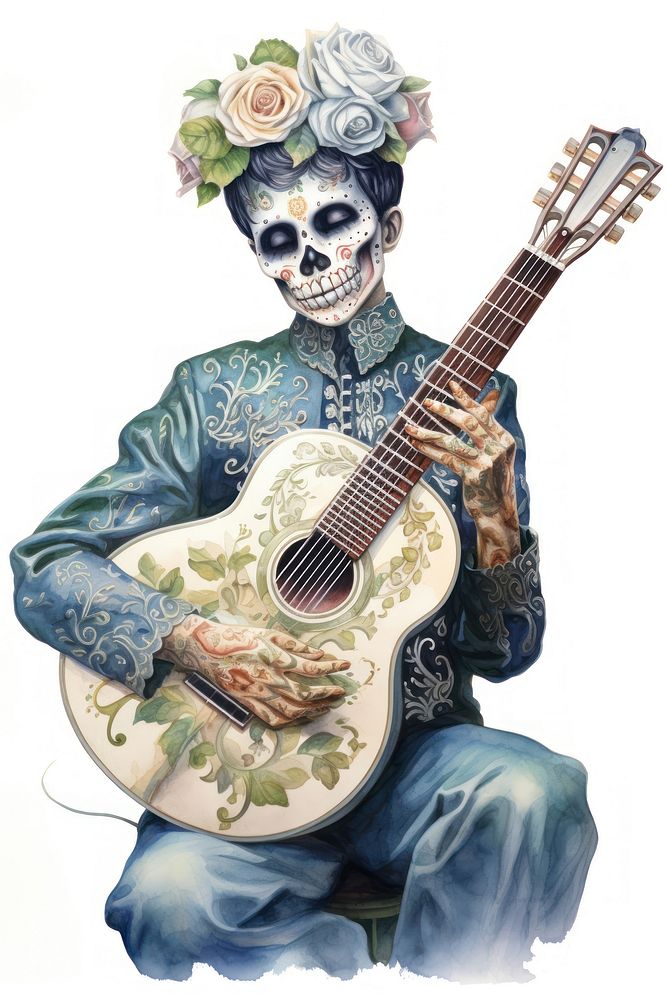Dia De Los Muertos guitarist recreation performer.