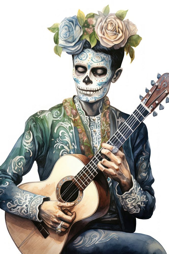 Dia De Los Muertos guitarist recreation performer.