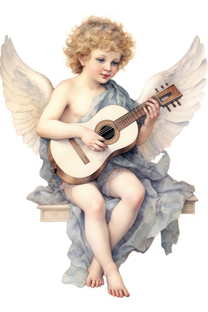A todler cupid playing guitar archangel person child.