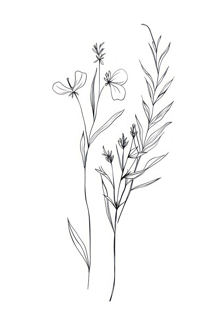 Minimal line art Hand drawn a wildflower for logo illustrated drawing sketch.