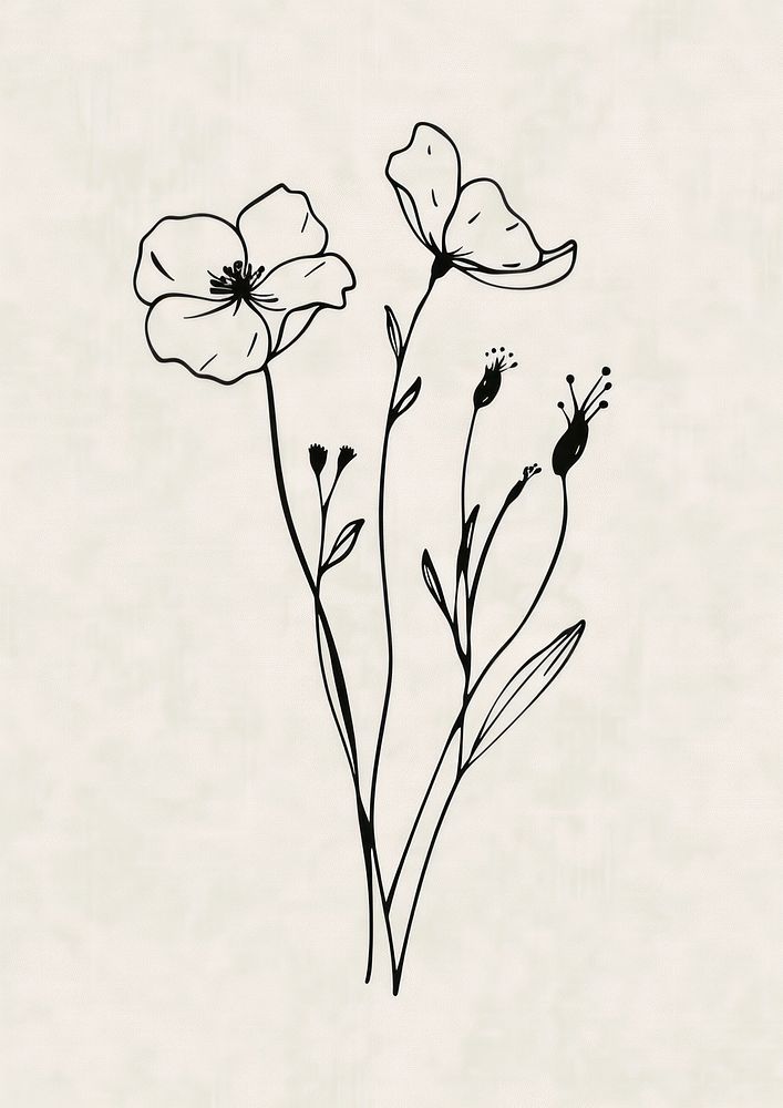 Minimal line art Hand drawn a wildflower for logo illustrated drawing blossom.