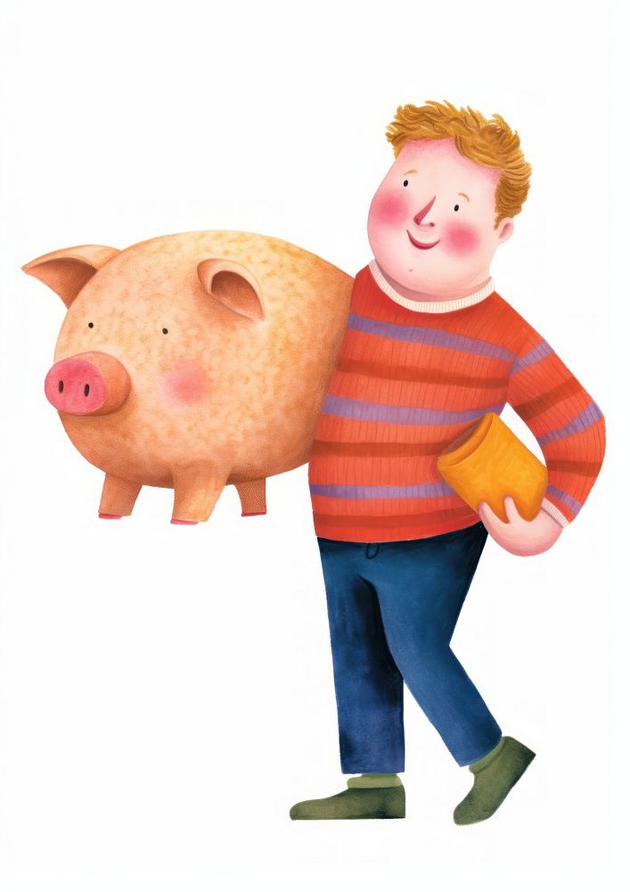 Kid holding piggy bank clothing knitwear apparel.