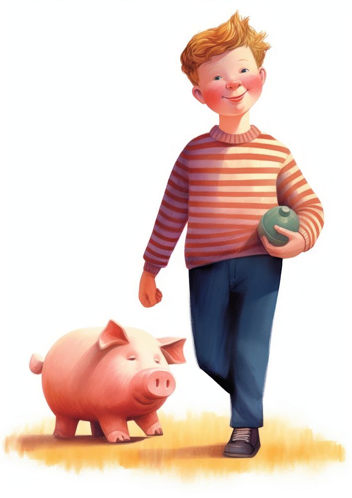 Kid holding piggy bank animal mammal person.