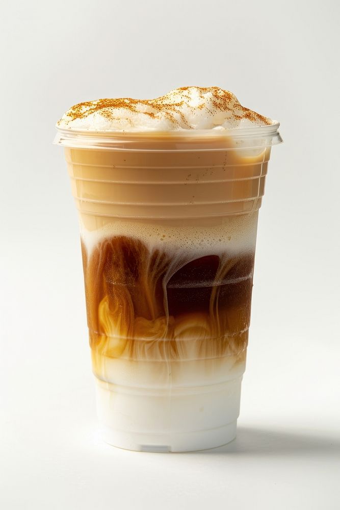 Ice cappuccino in plastic cup beverage dessert coffee.