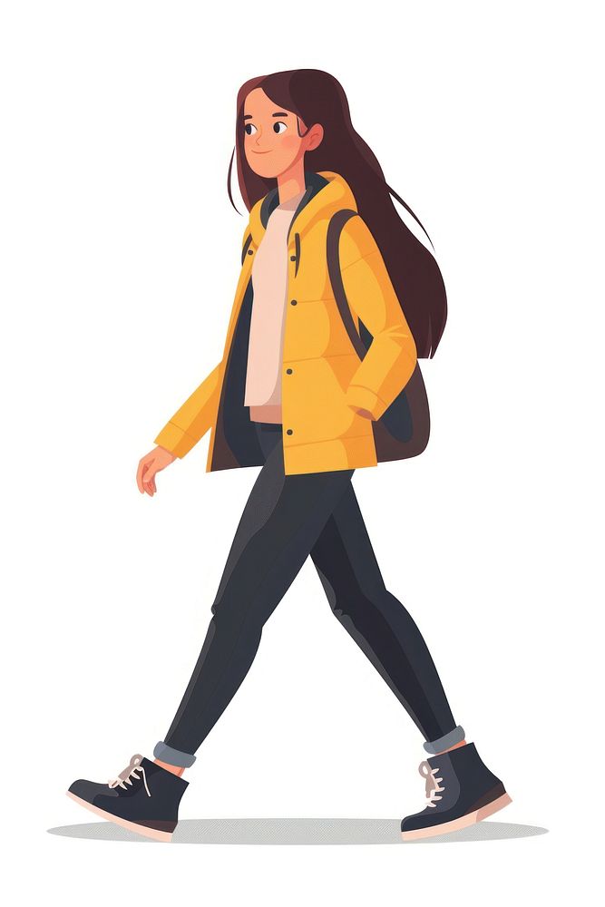 Vector flat cartoon character female walking clothing apparel person.