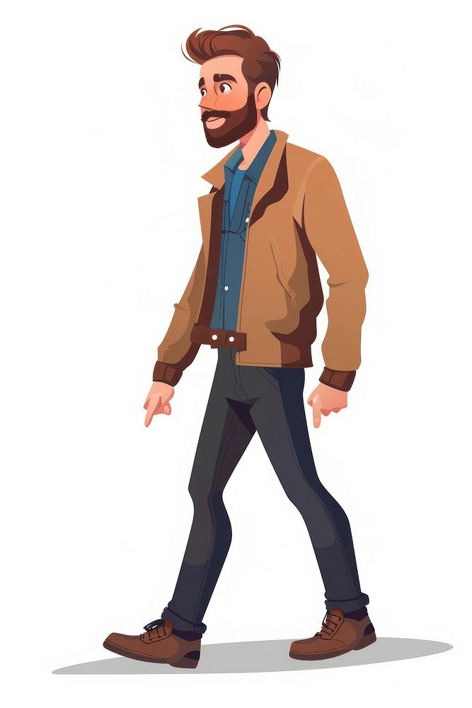 Vector flat cartoon character male walking clothing apparel jacket.