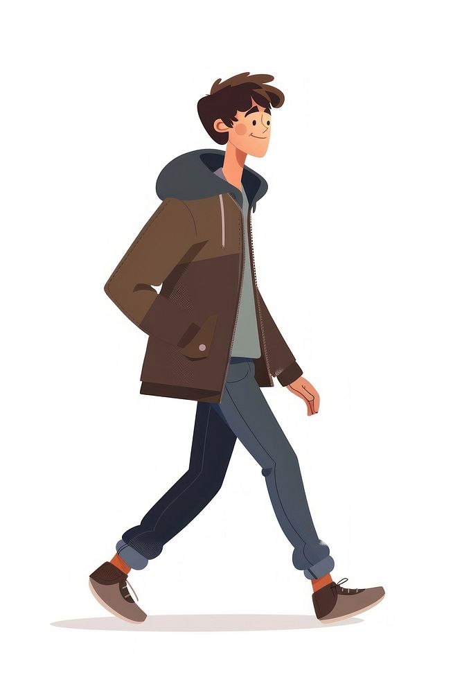 Vector flat cartoon character male walking clothing overcoat apparel.