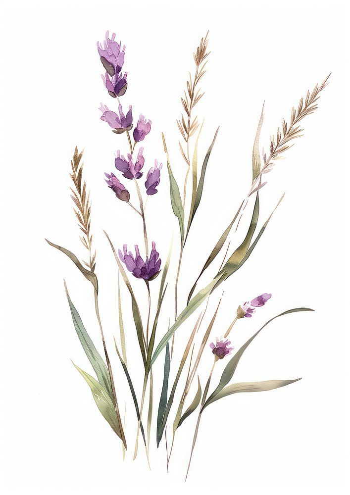 Vector illustration Hand drawn a wildflower lavender blossom grass.