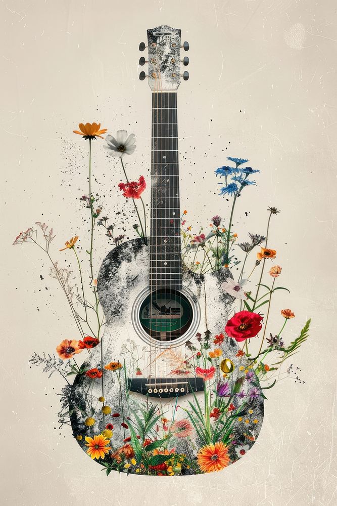 Paper collage of guitar graphics pattern art.