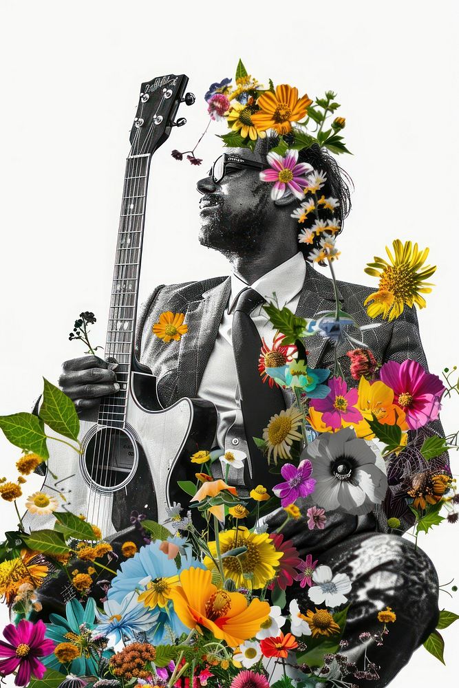 Paper collage of guitar flower asteraceae recreation.