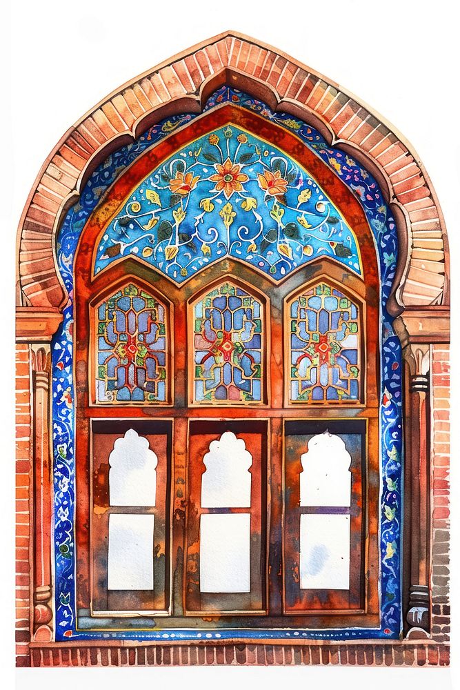 Ottoman painting of window architecture art white background.