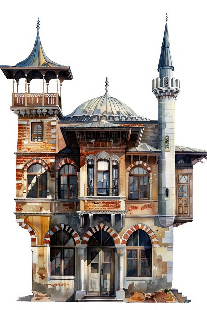 Ottoman painting of building architecture house tower.